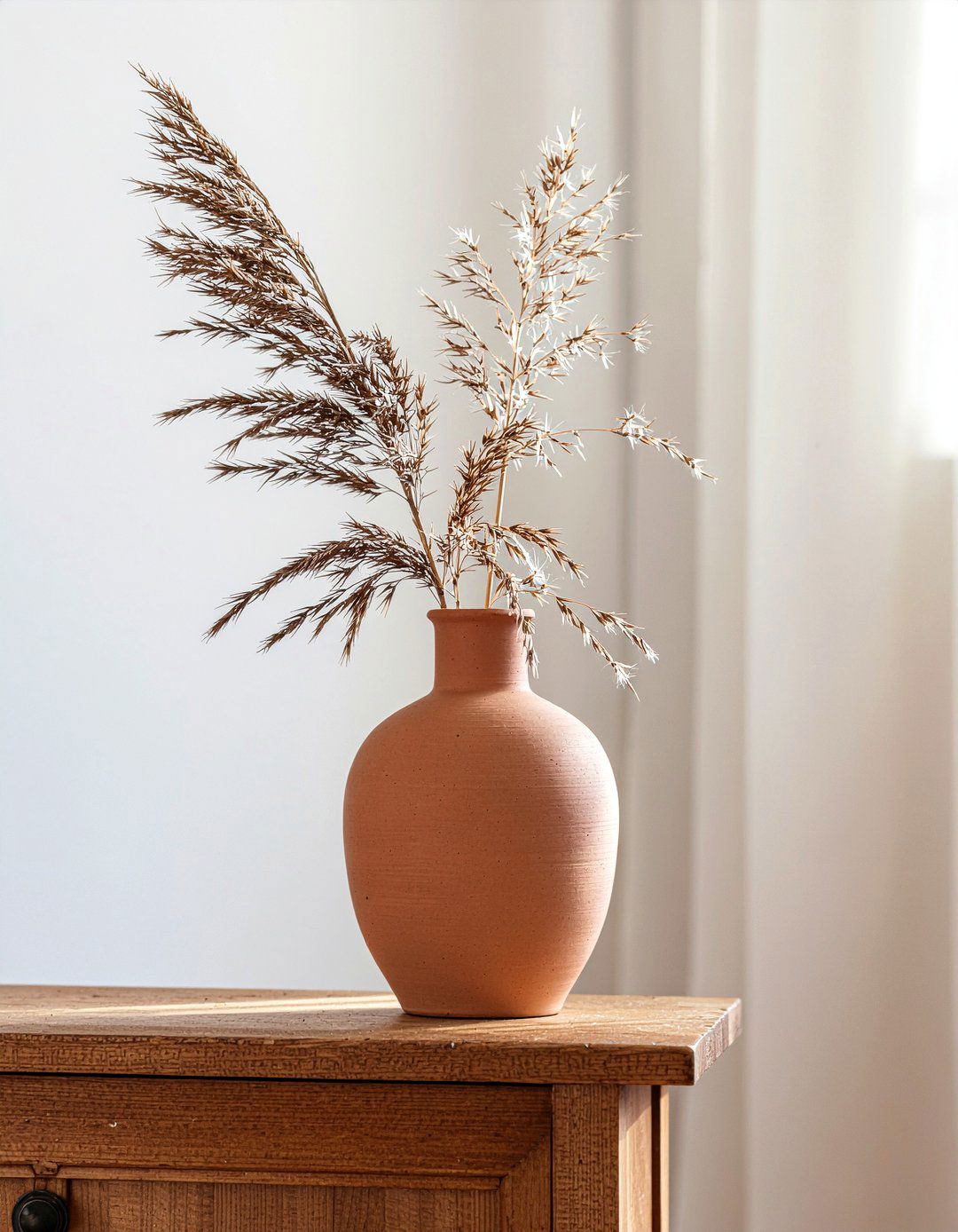 Terracotta Clay Vase - 30 warm minimalist living room ideas