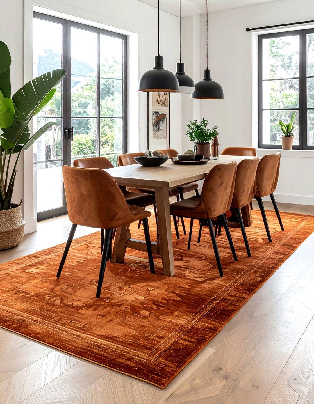 Terracotta Earth Tone Rug - 30 indoor outdoor rug dining room ideas