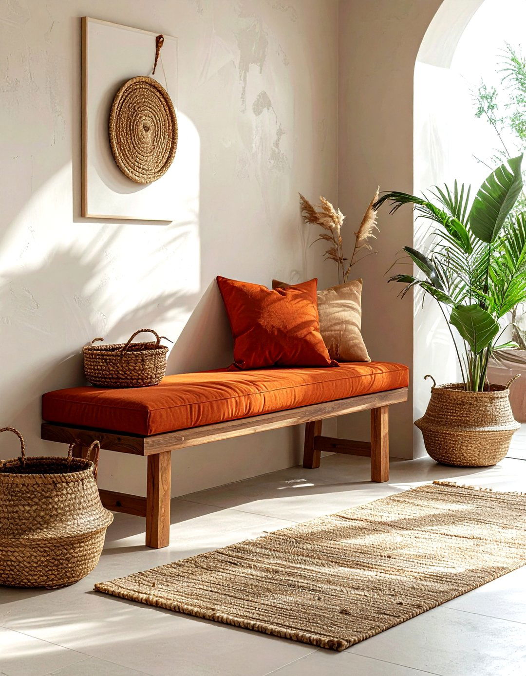Terracotta Entryway Bench - 30 terracotta decor ideas