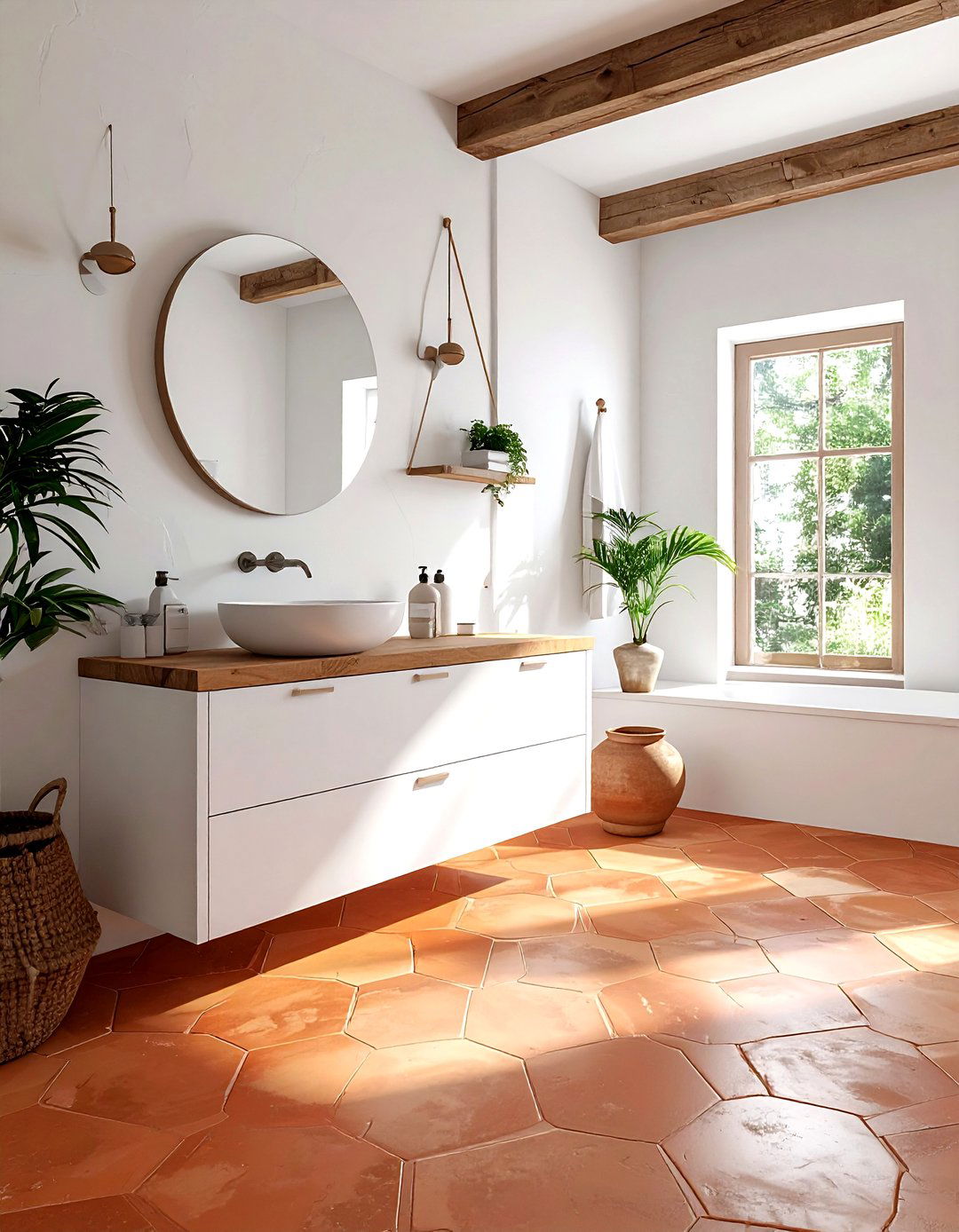 Terracotta Floor Bathroom - 30 orange and white bathroom ideas