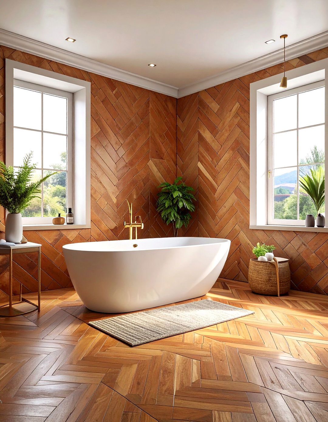 Terracotta Herringbone Tile Bathroom - 30 terracotta bathroom ideas