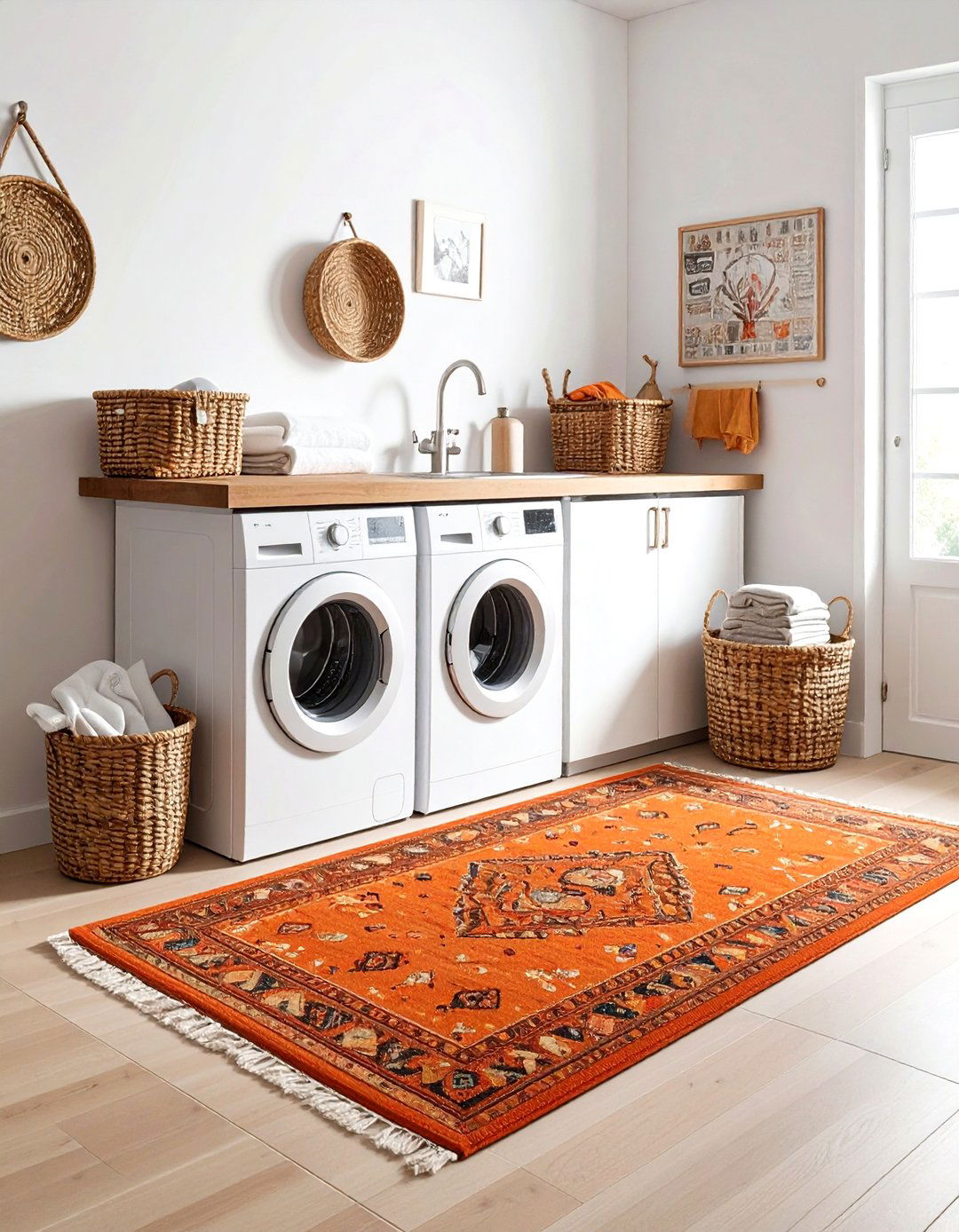 Terracotta Kilim rug laundry room - 30 Turkish rug ideas
