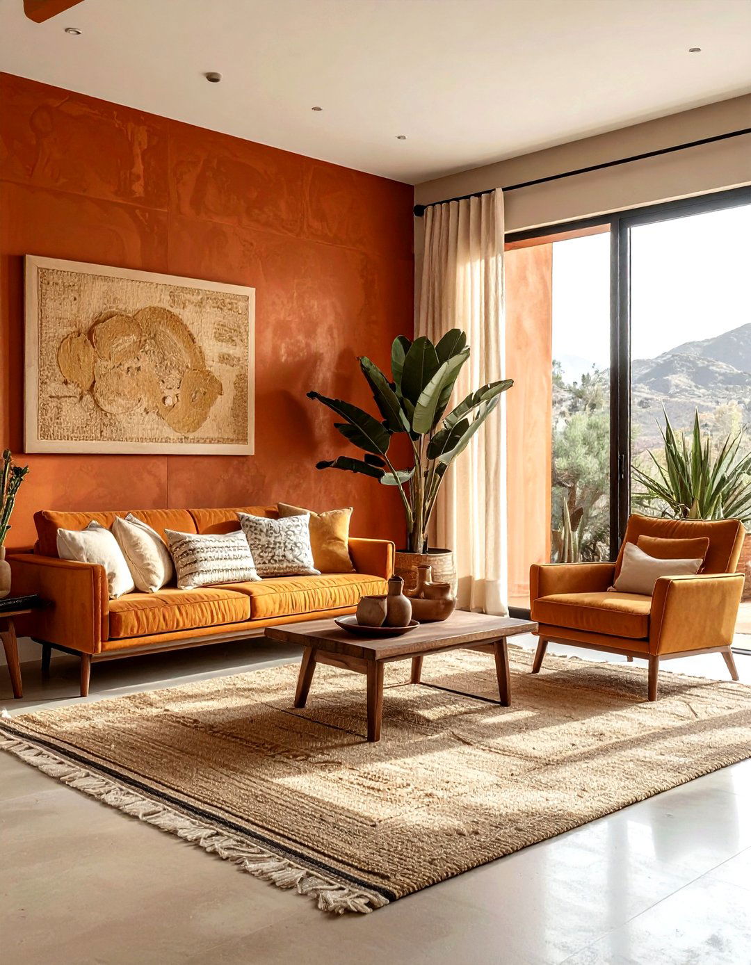 Terracotta Living Room Wall - 30 accent wall paint ideas