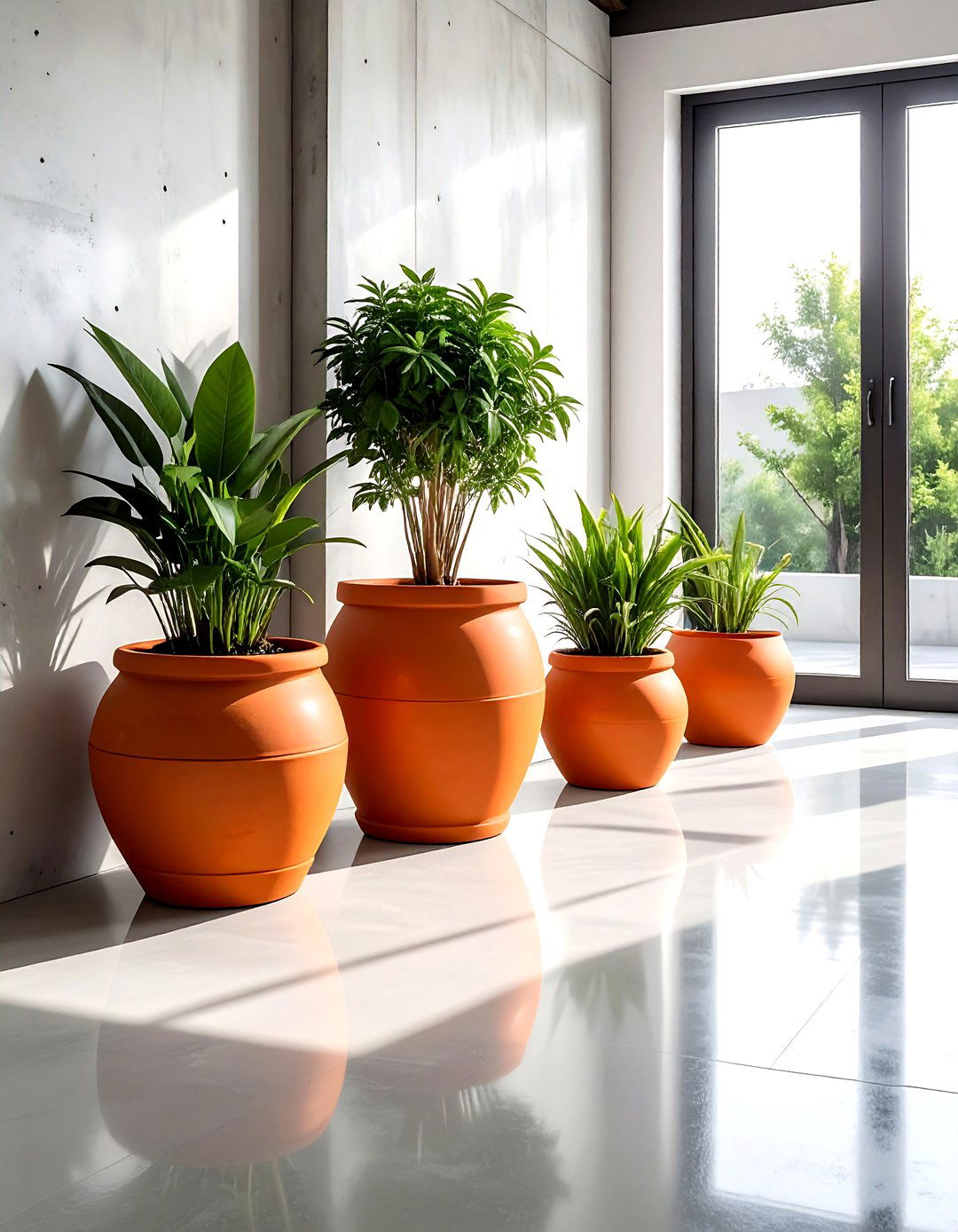 Terracotta Planter Concrete Floor - 30 dining room texture layering ideas