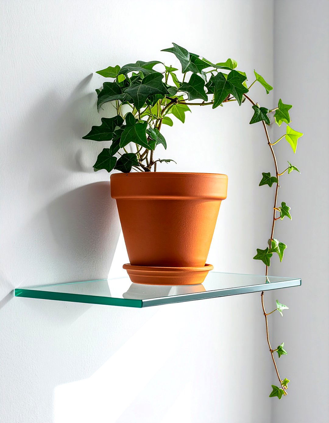 Terracotta Pot On Glass Shelf - 30 mixed texture decor ideas