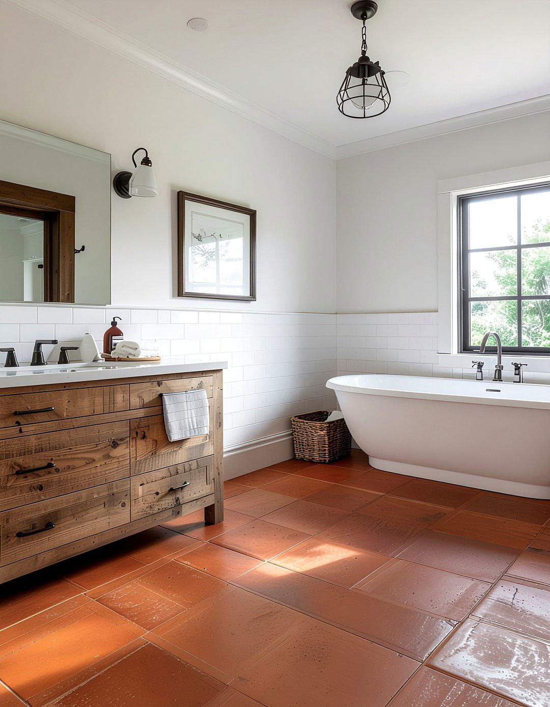 Terracotta Square Floor Tile - 30 bathroom floor statement ideas