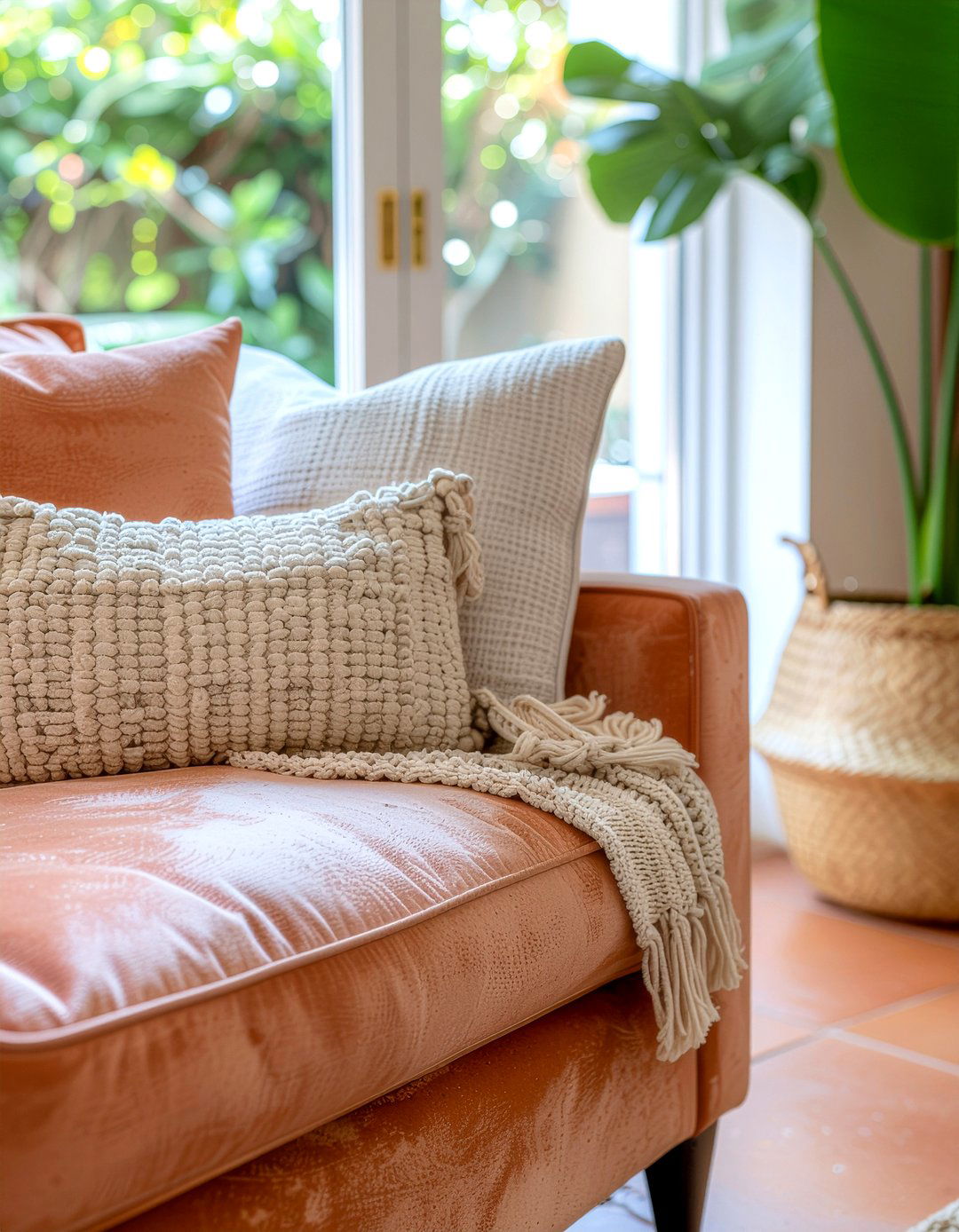 Terracotta Suede Fabric - 30 suede living room ideas