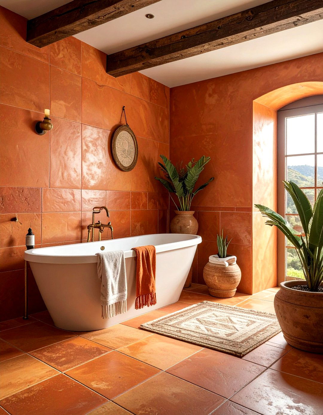 Terracotta Tile Bathroom - 30 warm brown bathroom ideas