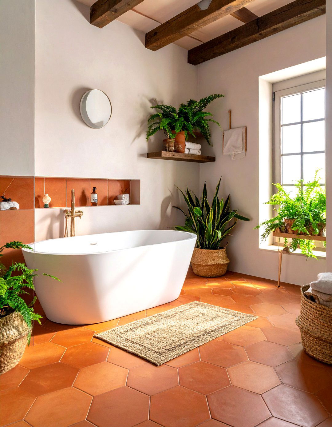 Terracotta Tile Bathroom - 30 botanical bathroom ideas