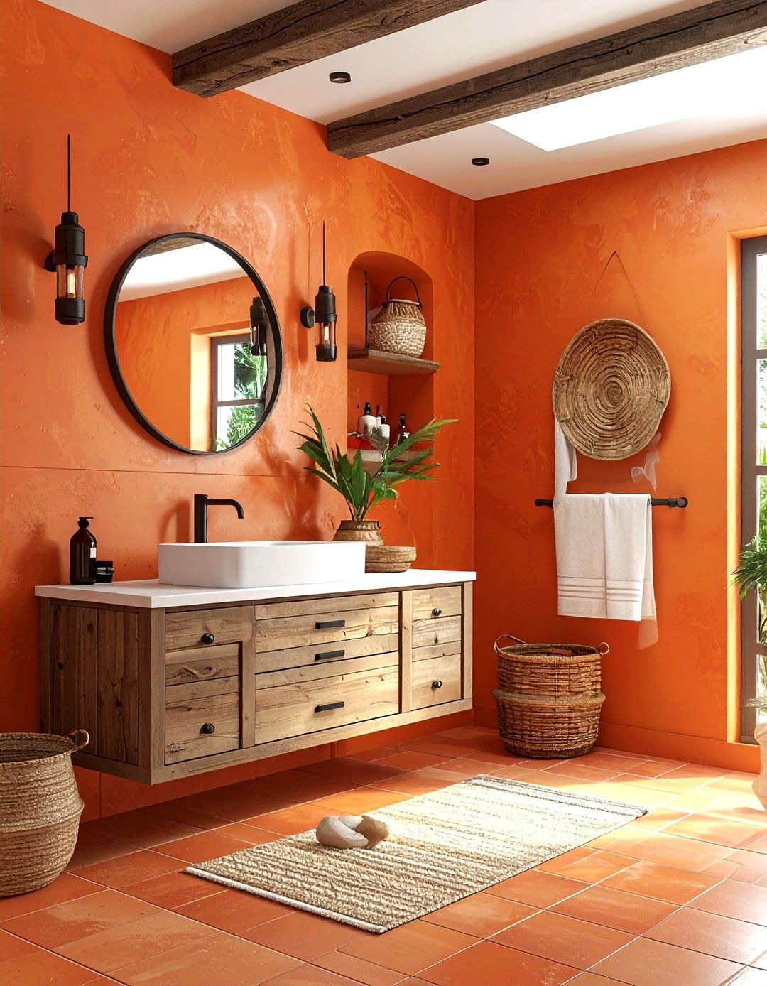Terracotta Tile Bathroom - 30 orange bathroom ideas