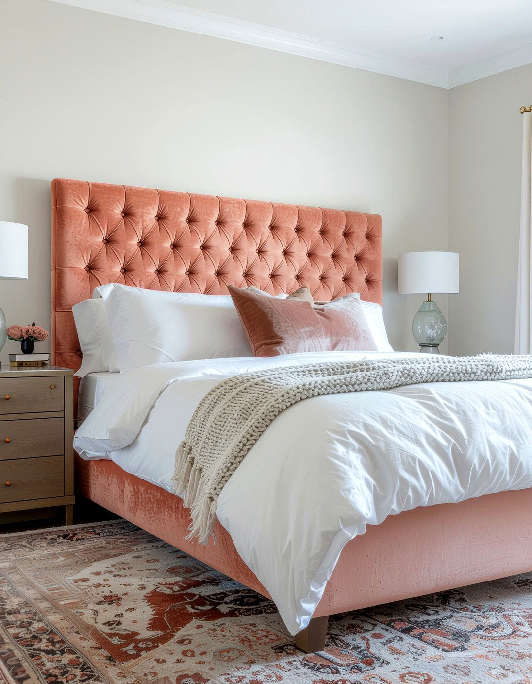 Terracotta Velvet Headboard - 30 terracotta bedroom ideas