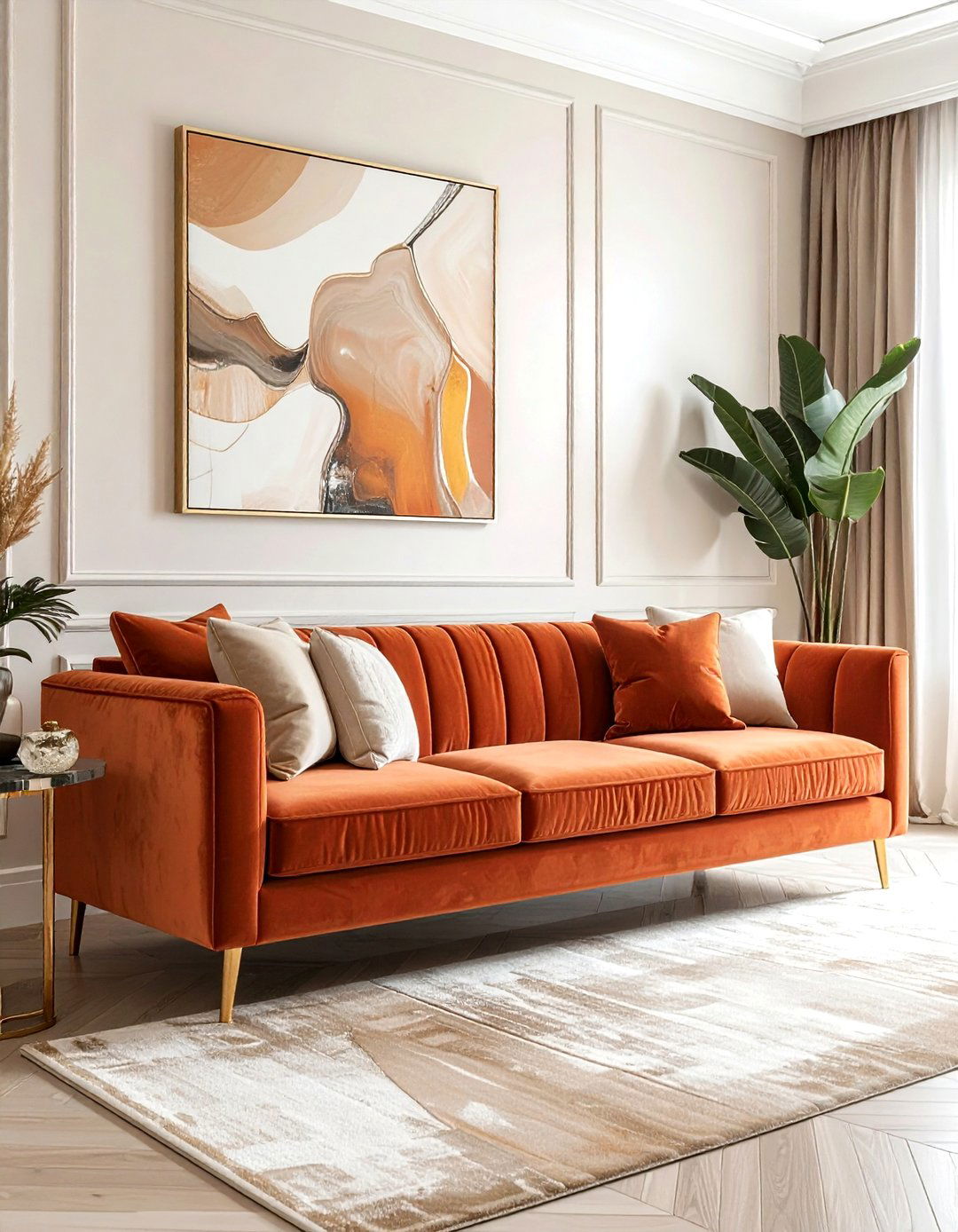 Terracotta Velvet Sofa - 30 terracotta decor ideas