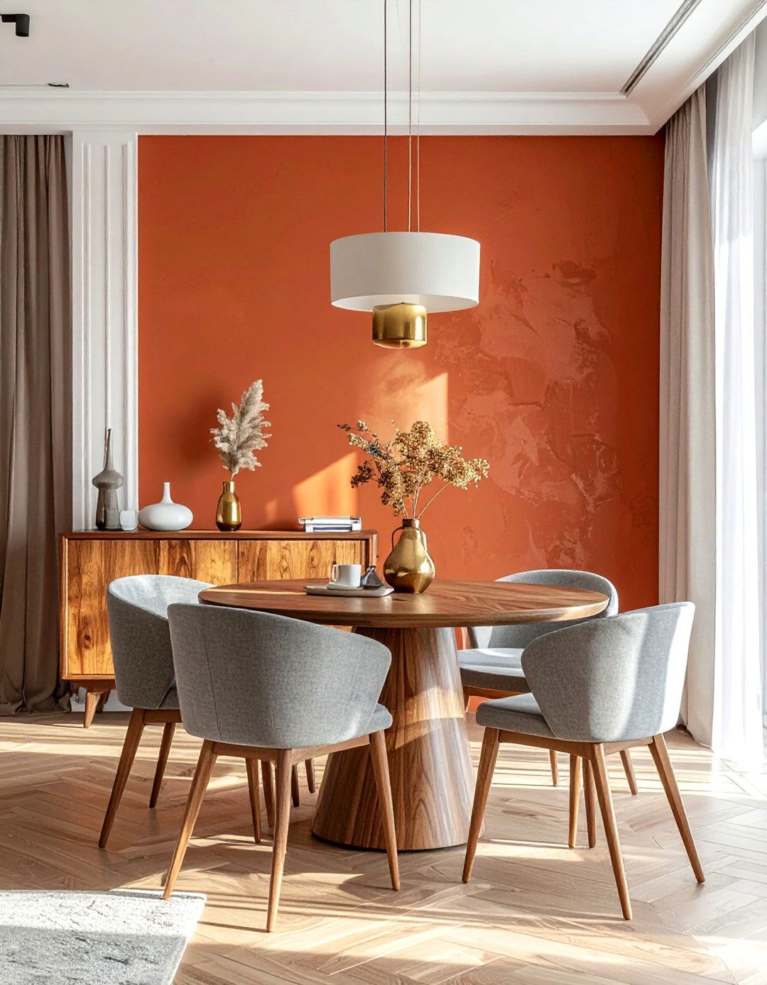 Terracotta accent wall - 30 terracotta dining room ideas