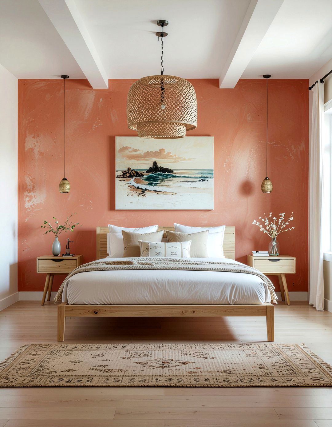 Terracotta accent wall - 30 warm minimalist bedroom ideas