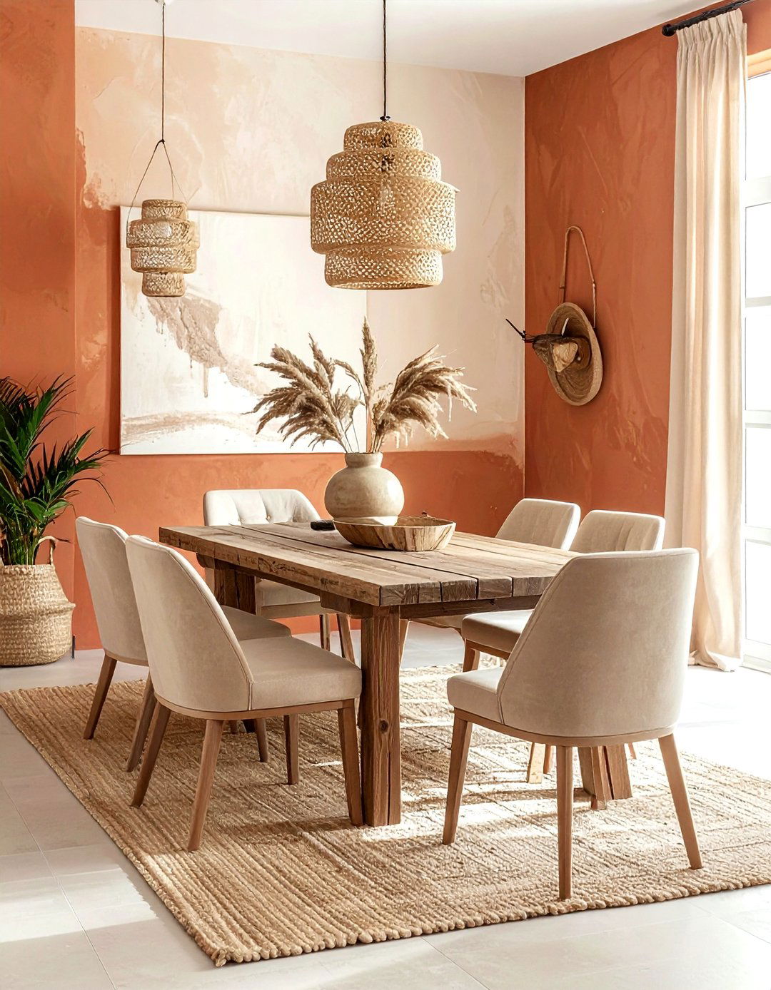 Terracotta and beige dining room - 30 two-tone dining room ideas