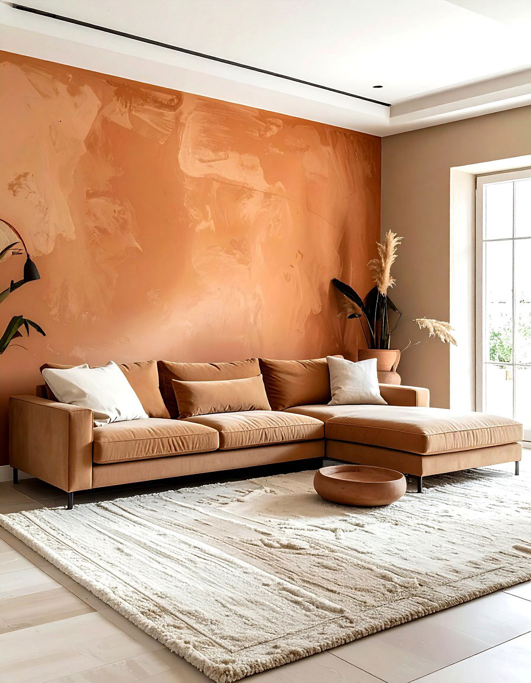 Terracotta and beige living room - 30 living room terracotta walls