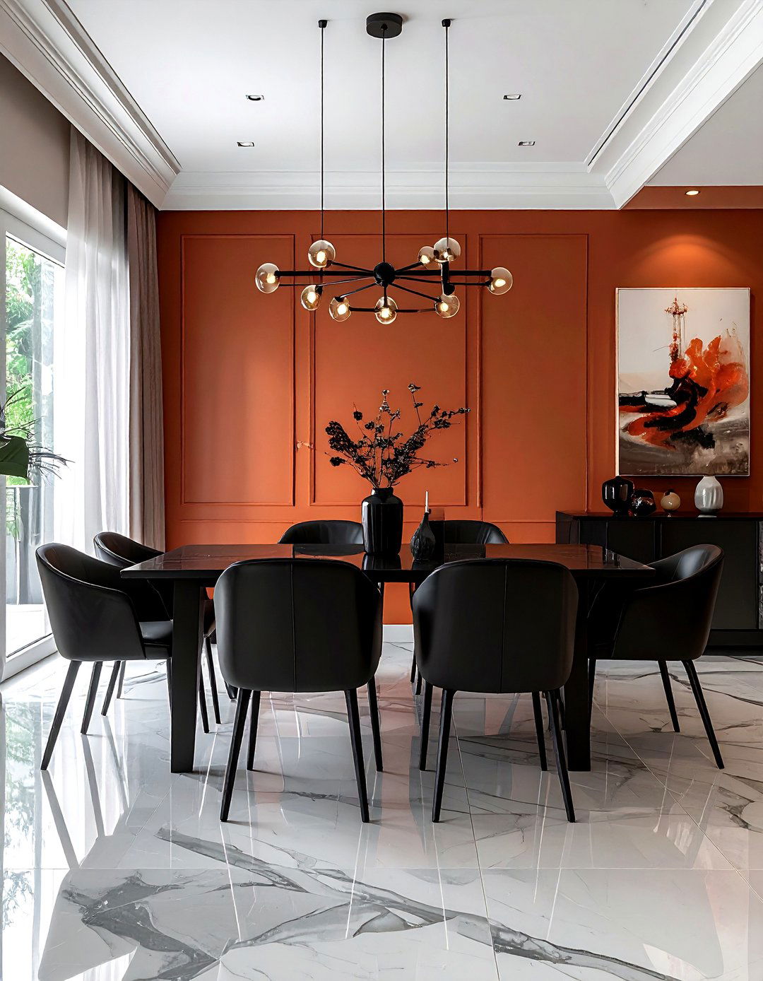 Terracotta and black dining - 30 terracotta dining room ideas