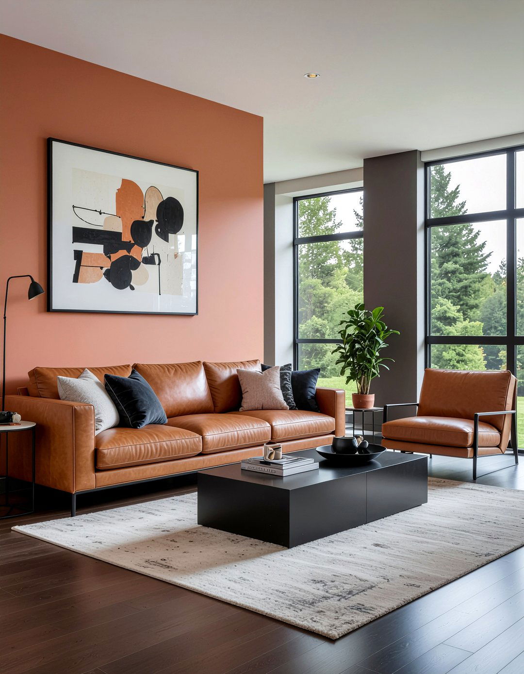 Terracotta and black living room - 30 terracotta living room ideas