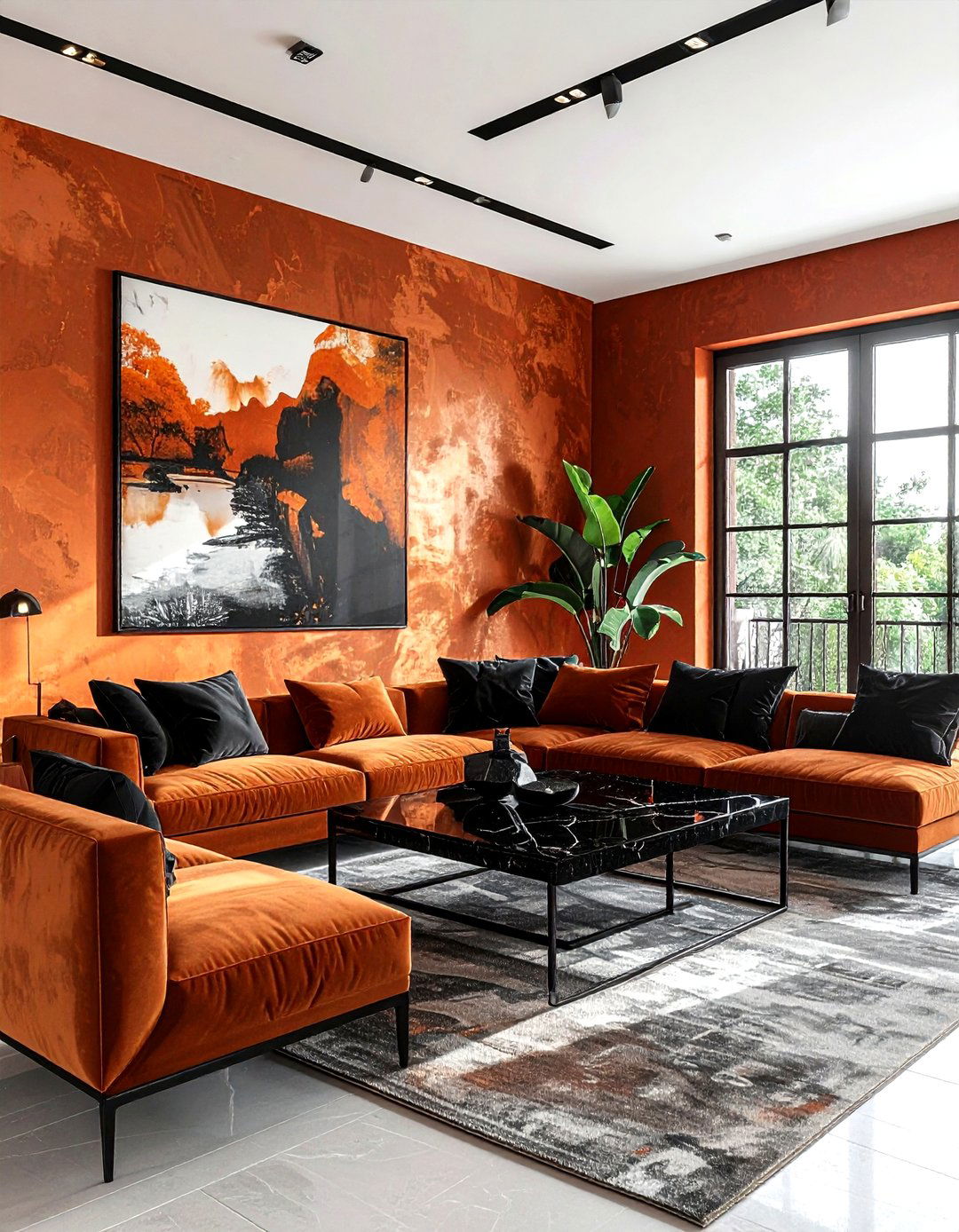 Terracotta and black living room - 30 living room terracotta walls