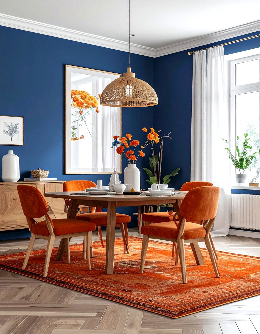 Terracotta and blue dining - 30 terracotta dining room ideas