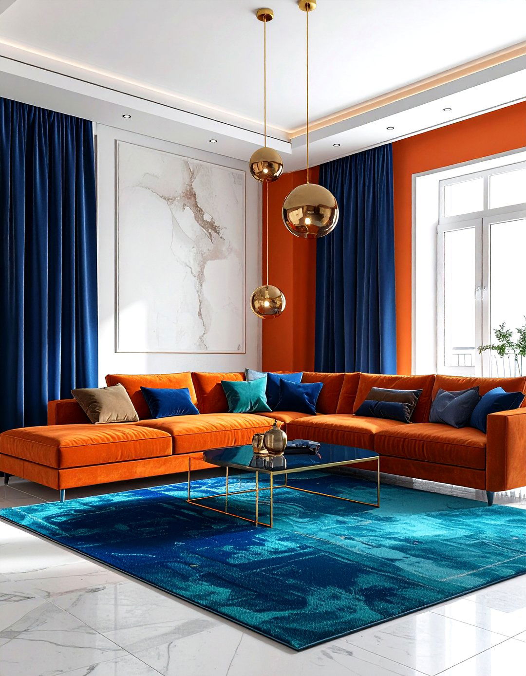 Terracotta and blue living room - 30 living room terracotta walls