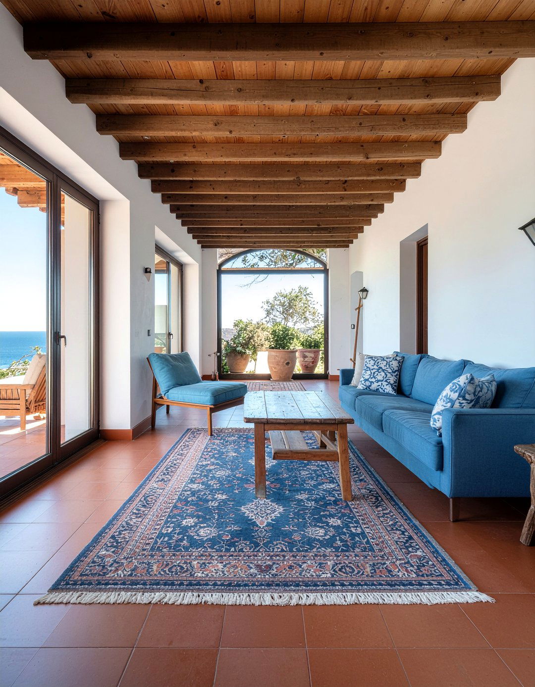 Terracotta and blue living room - 30 colorful living room ideas