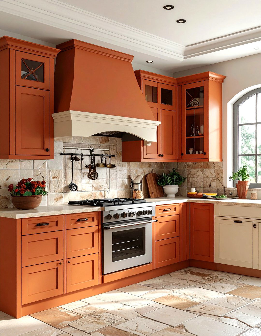 Terracotta and cream kitchen cabinets - 30 two-tone kitchen cabinet ideas