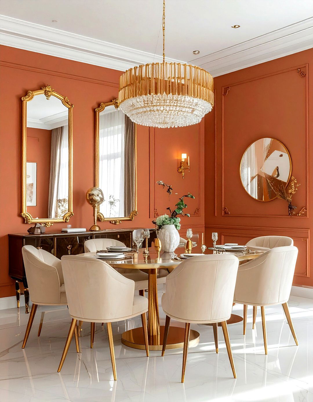 Terracotta and gold dining - 30 terracotta dining room ideas