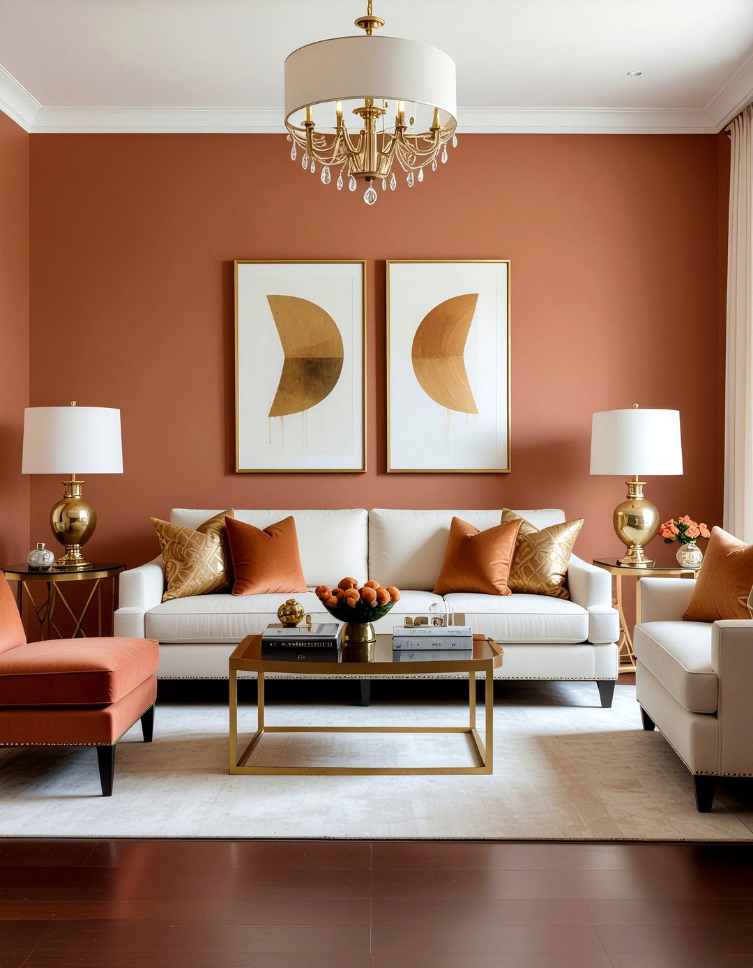 Terracotta and gold living room - 30 terracotta living room ideas
