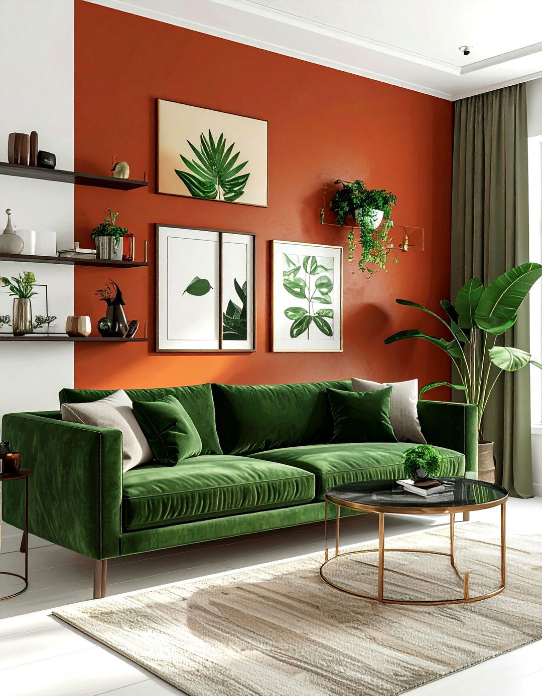 Terracotta and green living room - 30 living room terracotta walls