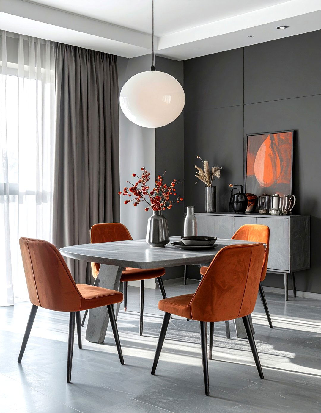 Terracotta and grey dining - 30 terracotta dining room ideas