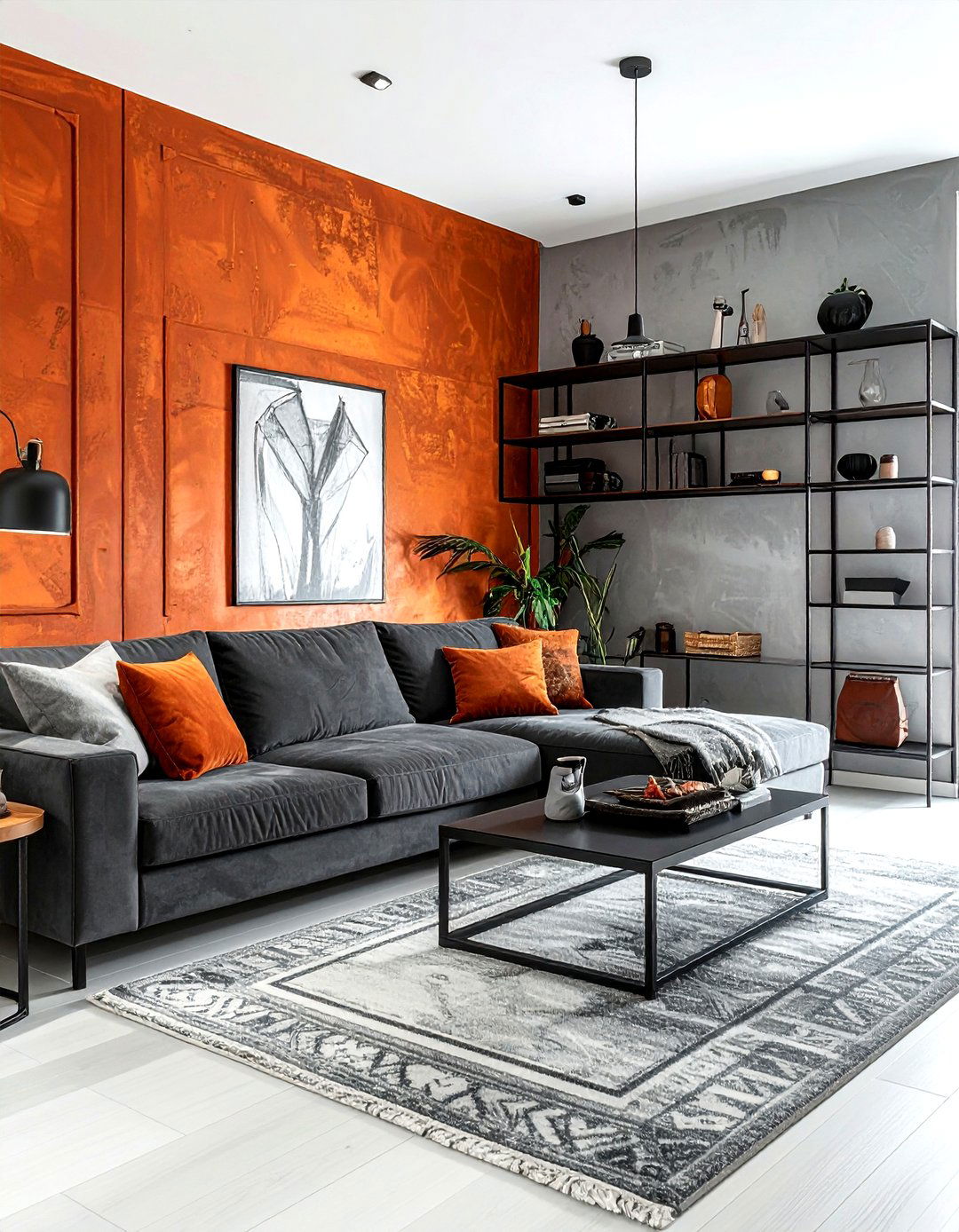 Terracotta and grey living room - 30 living room terracotta walls