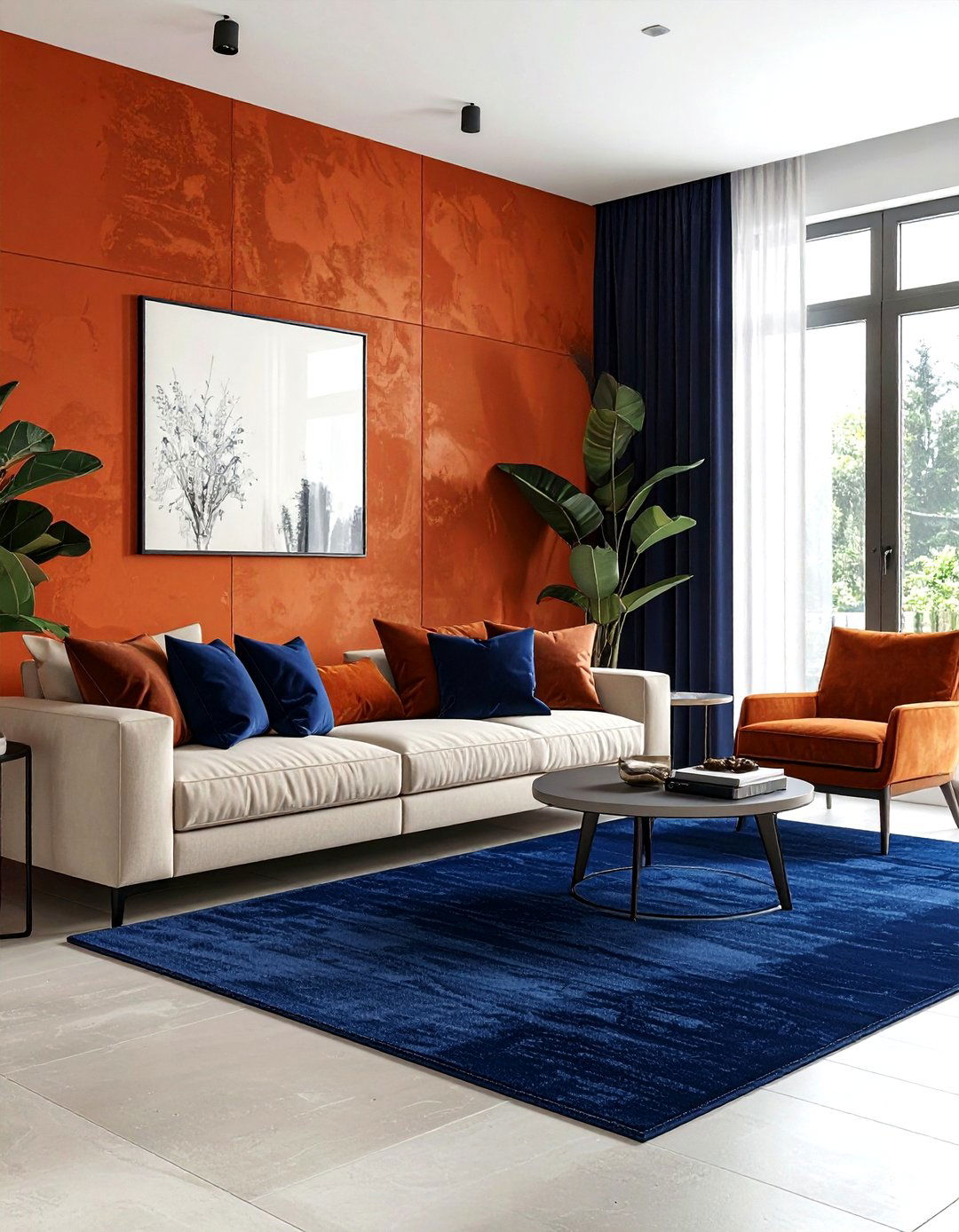 Terracotta and navy living room - 30 living room terracotta walls