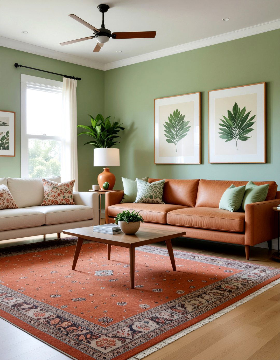Terracotta and sage green living room - 30 terracotta living room ideas