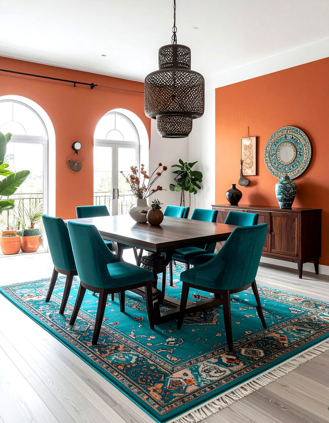 Terracotta and teal dining - 30 terracotta dining room ideas
