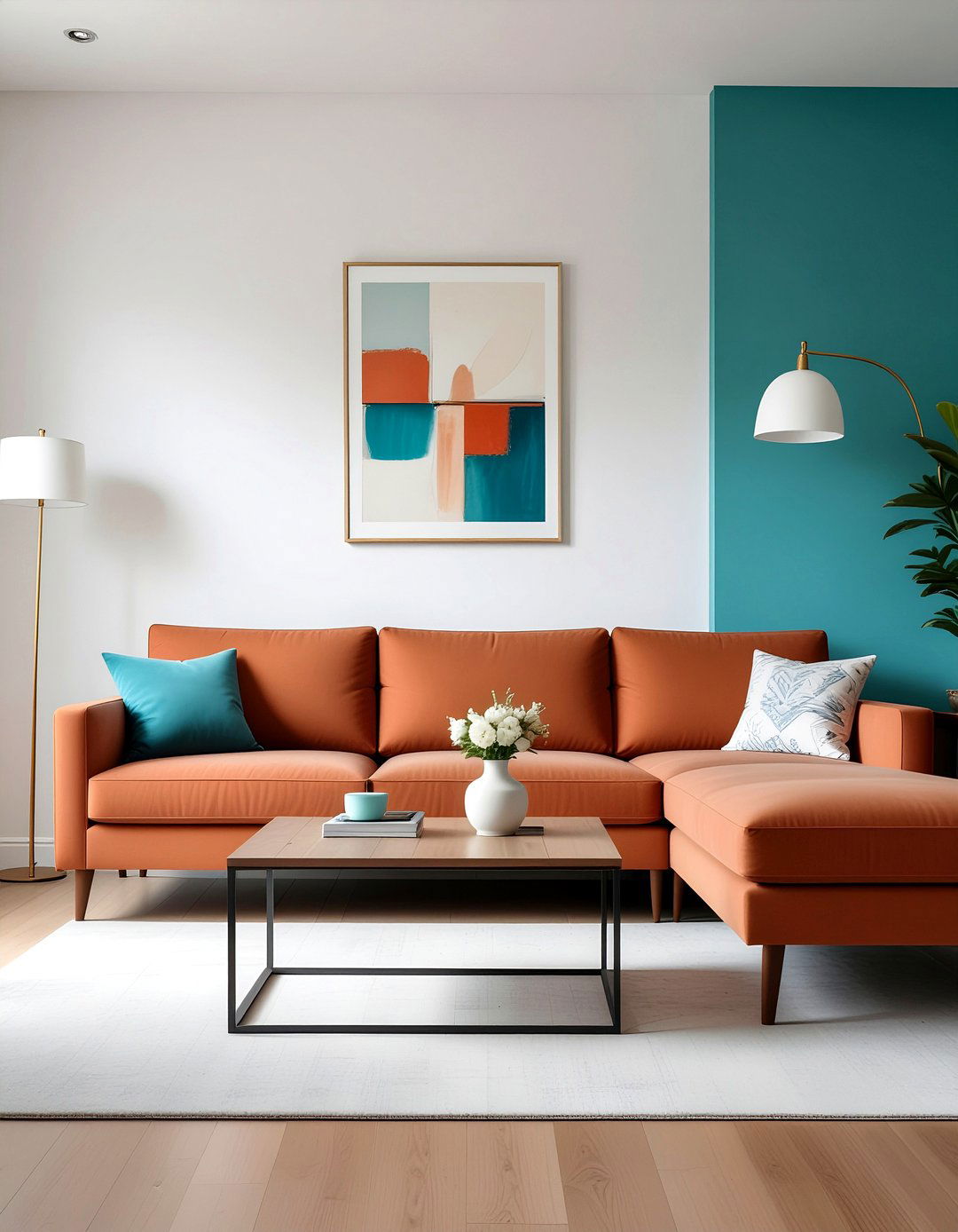 Terracotta and teal living room - 30 terracotta living room ideas