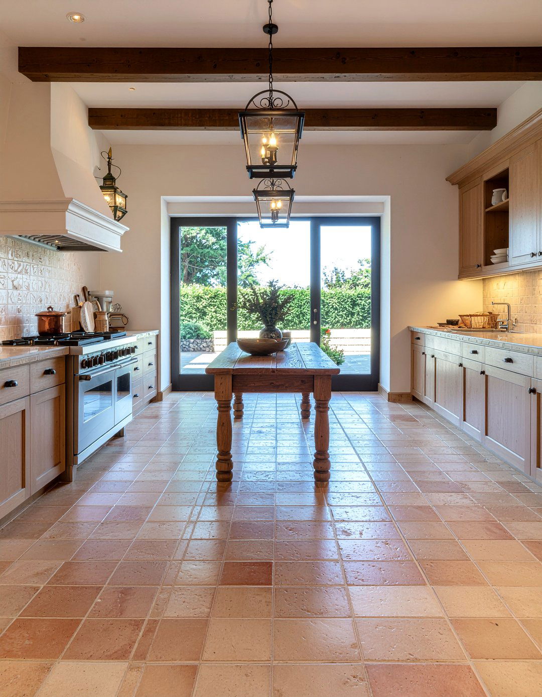 Terracotta and white kitchen floor - 30 checkered floor kitchen ideas
