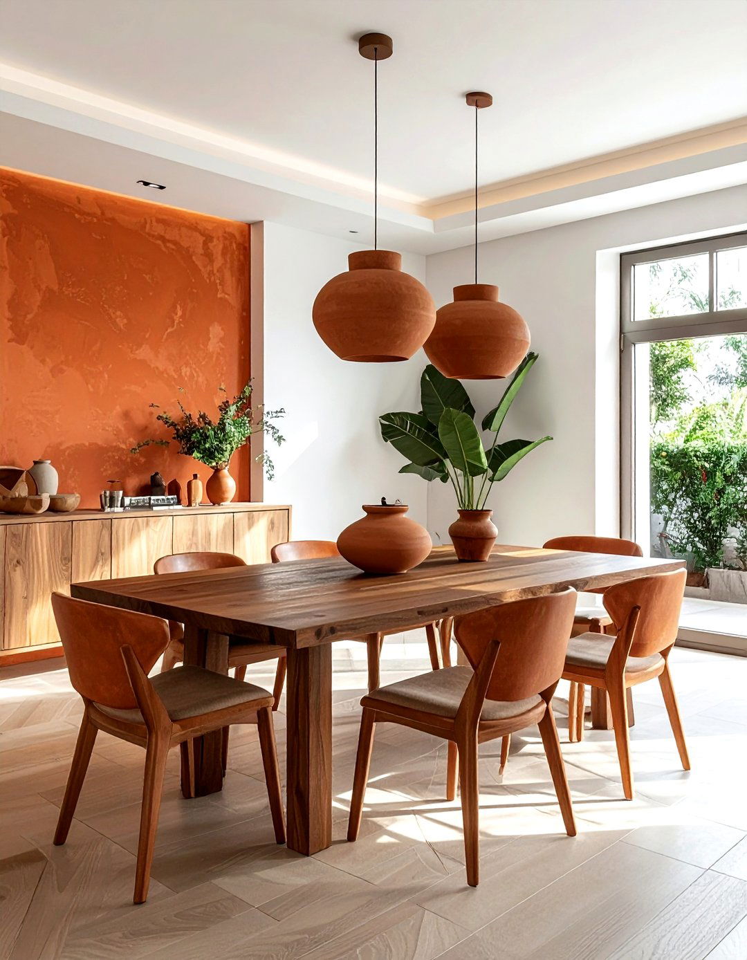 Terracotta and wood dining - 30 terracotta dining room ideas