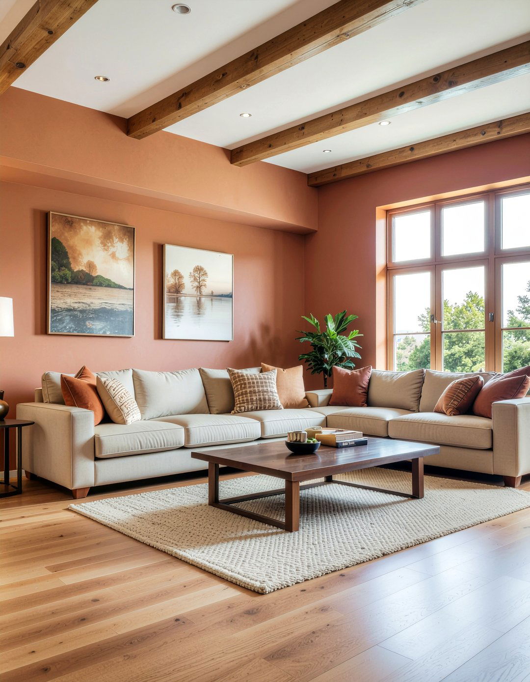 Terracotta and wood living room - 30 terracotta living room ideas