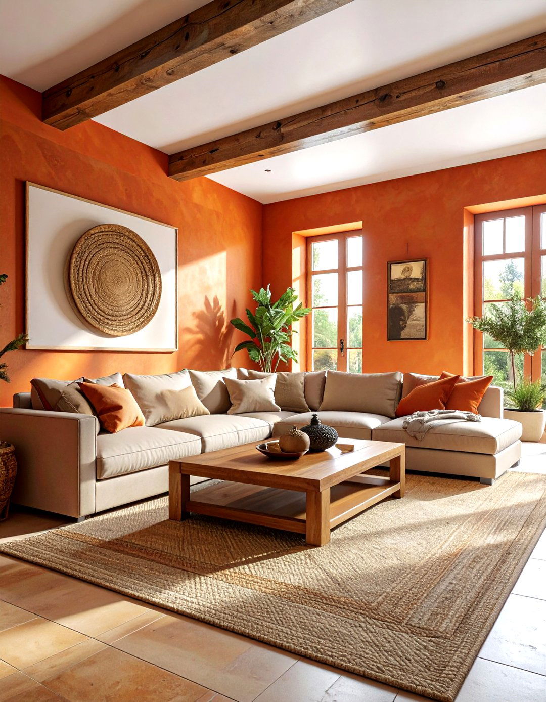 Terracotta and wood living room - 30 living room terracotta walls