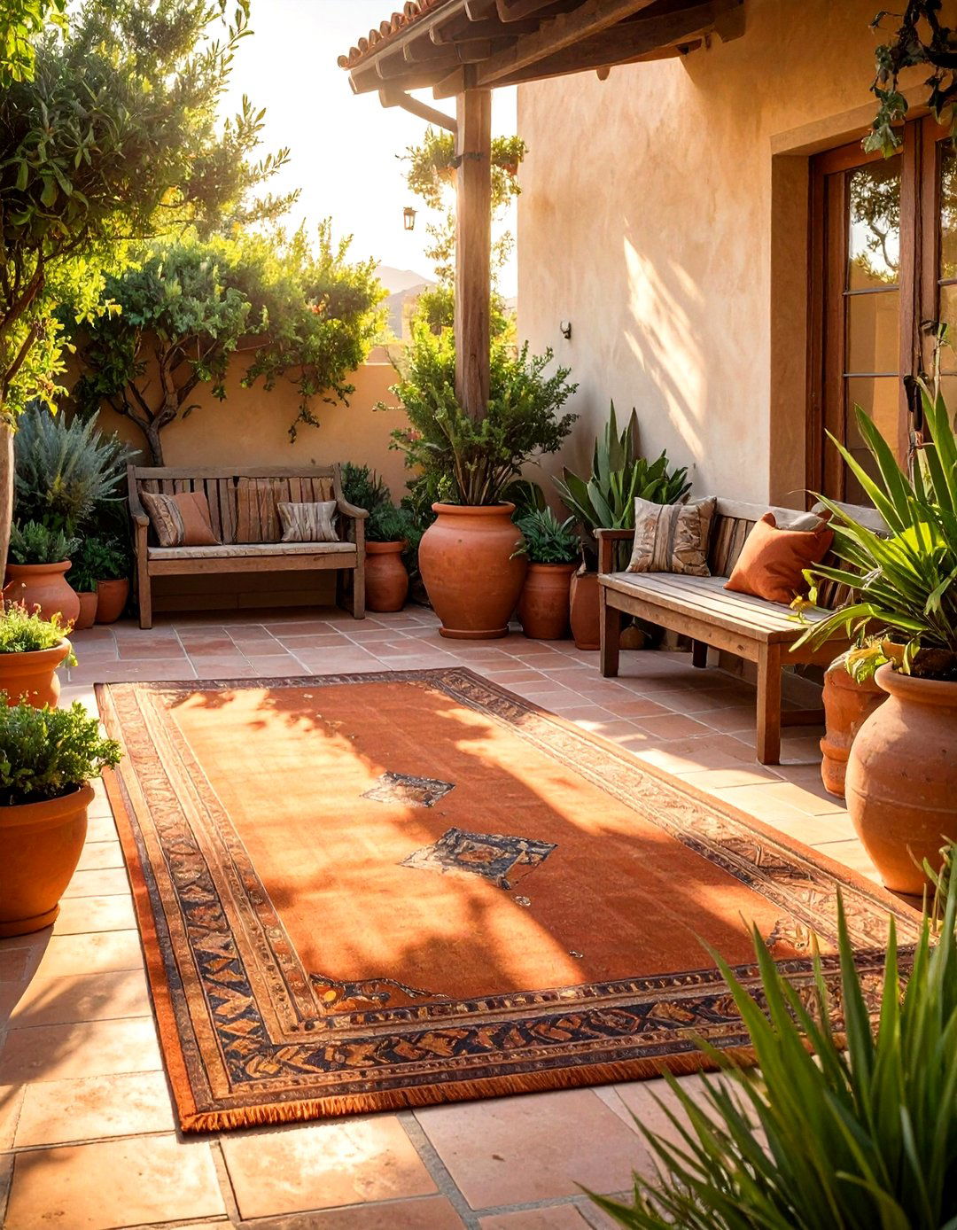 Terracotta area carpet - 30 living room carpet ideas