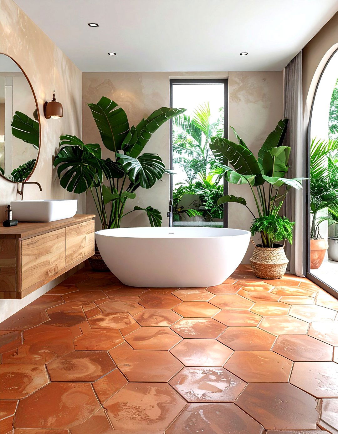 Terracotta bathroom floor - 30 orange bathroom decor ideas