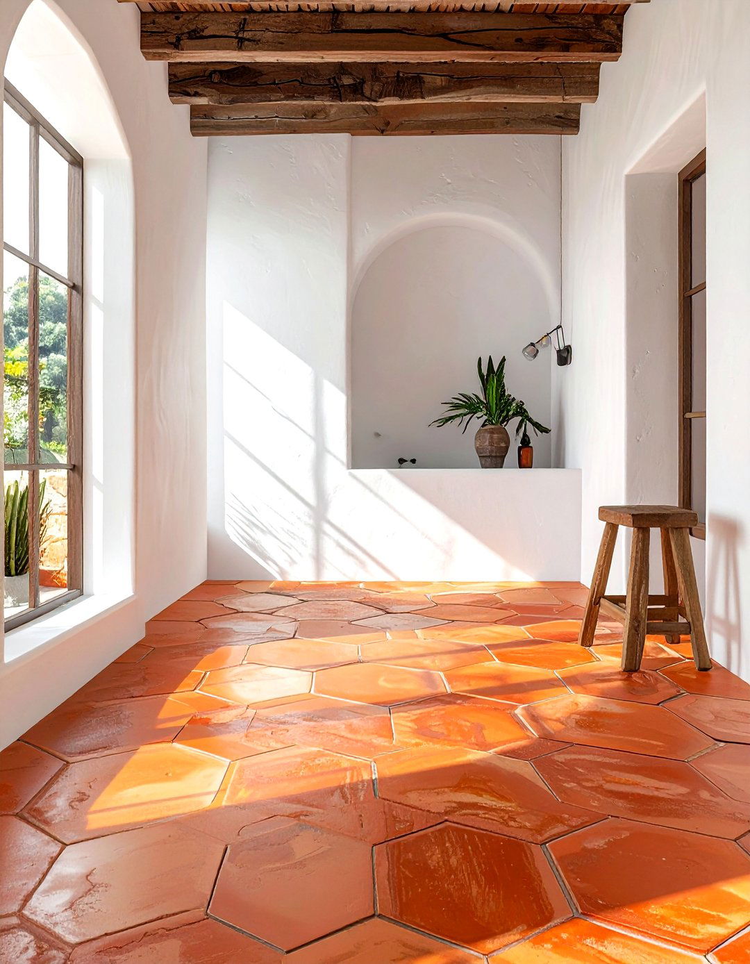 Terracotta bathroom floor - 30 Spanish bathroom ideas