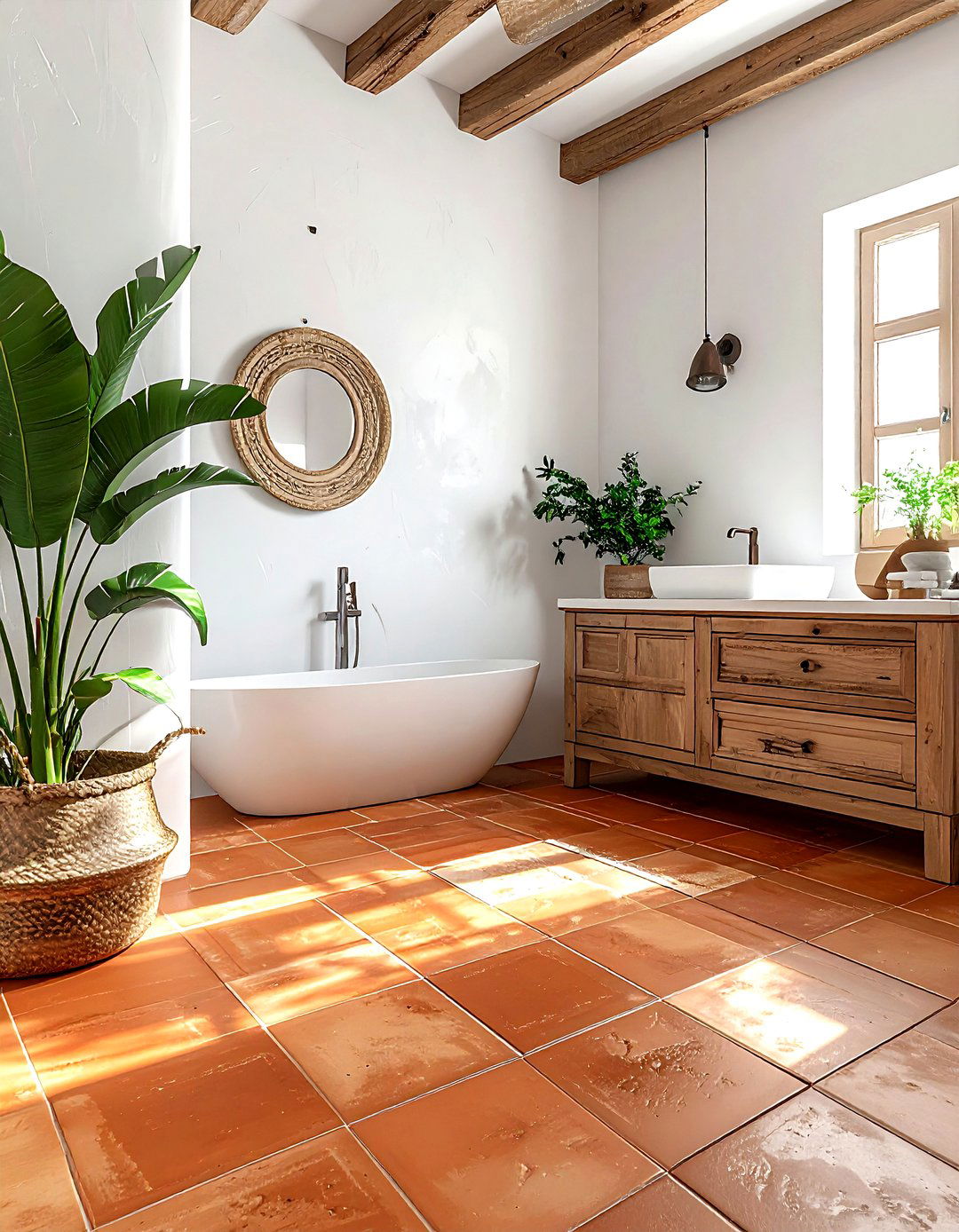 Terracotta bathroom floor - 30 brown and white bathroom ideas