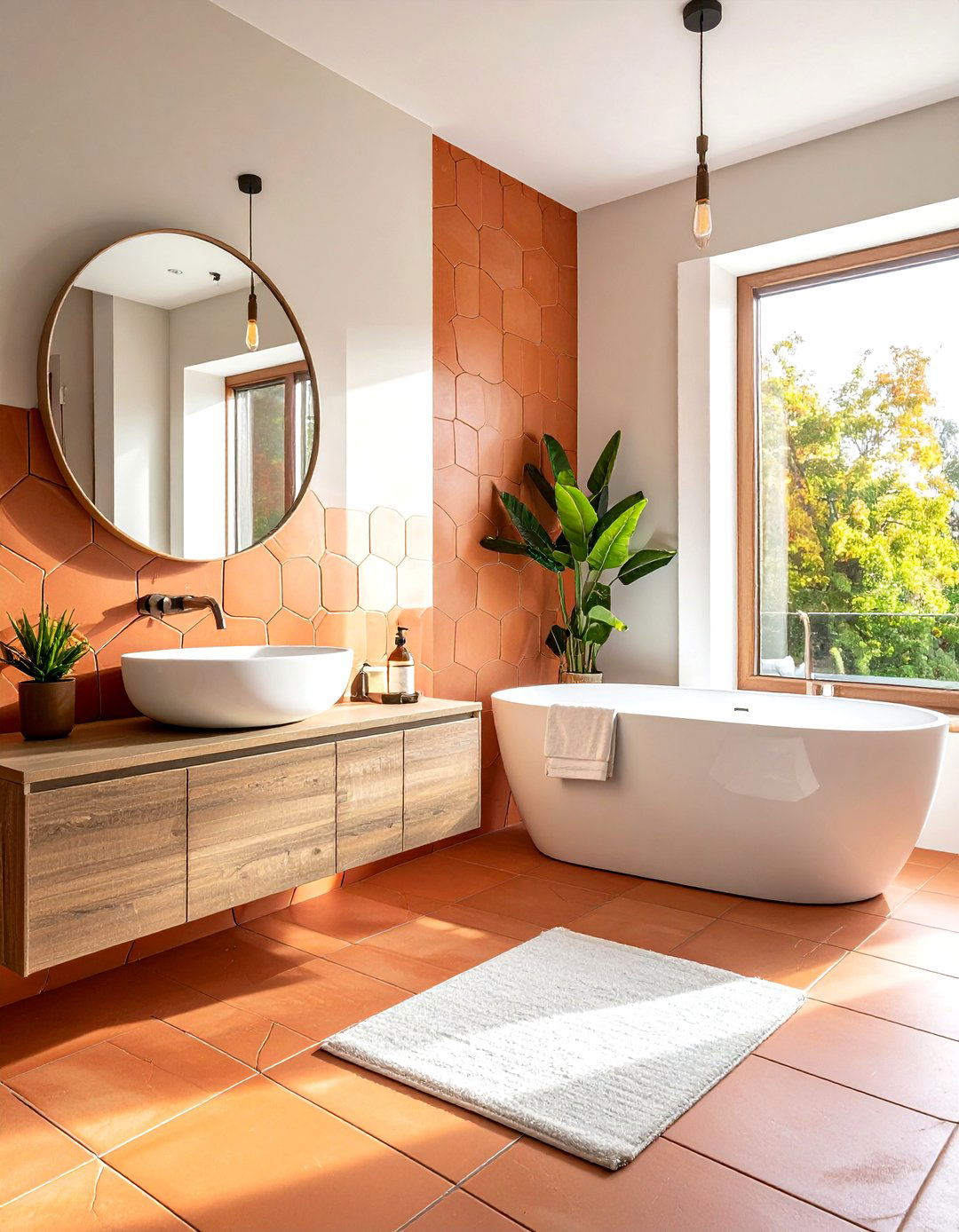 Terracotta bathroom tiles - 30 warm bathroom ideas