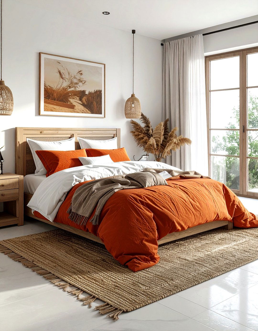 Terracotta bedding set master bedroom - 30 orange and white bedroom ideas