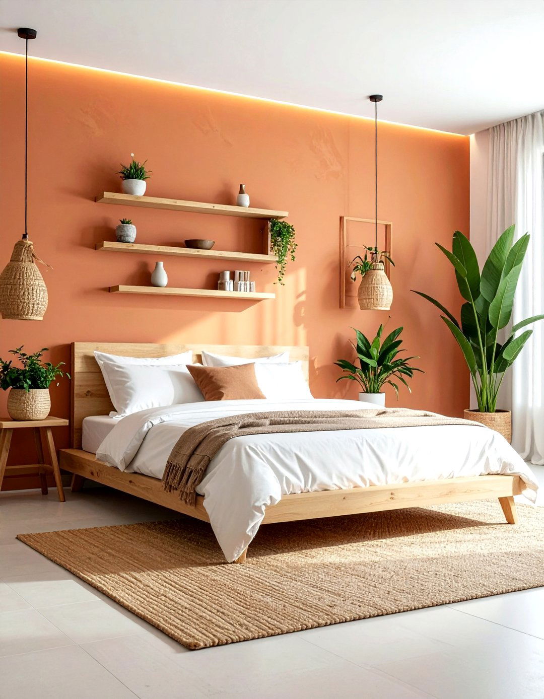 Terracotta bedroom wall - 30 orange bedroom decor ideas