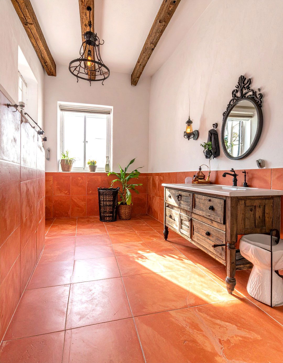 Terracotta cement tile bathroom floor - 30 cement tile bathroom ideas