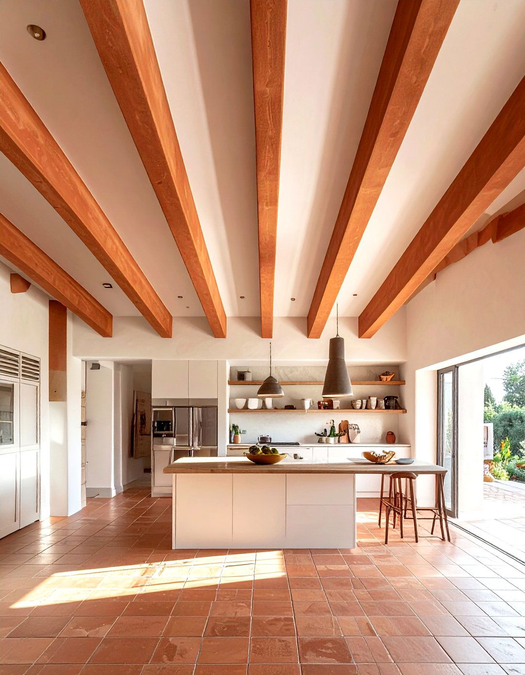 Terracotta colored ceiling beams - 30 terracotta kitchen ideas