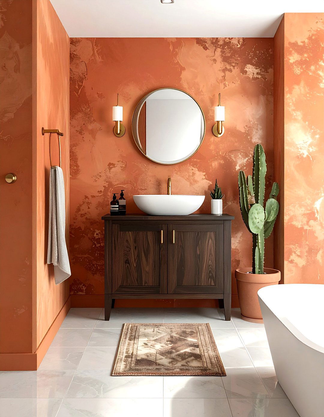 Terracotta earth tone wallpaper - 30 powder room wallpaper ideas